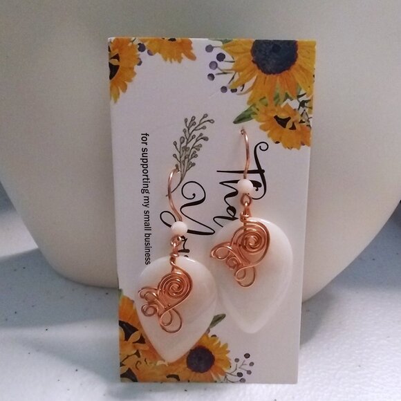 Earth Art hand crafted artisan Jewelry - Southwestern Femme! Copper Wrapped White Stone Teardrop Earrings Handmade + OOAK